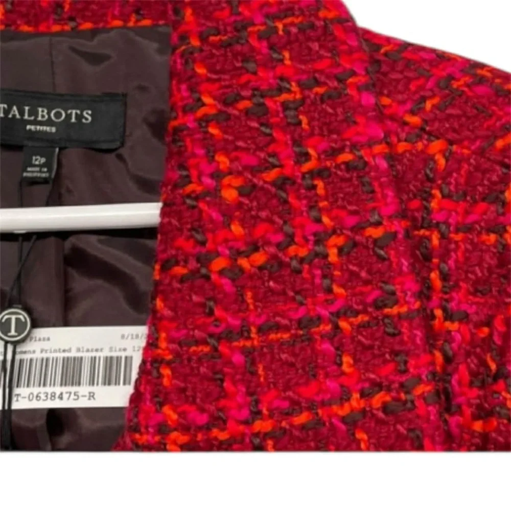NEW! TALBOTS Women’s Red Printed Long Sleeve Blazer – Size 12P - Picture 3 of 6